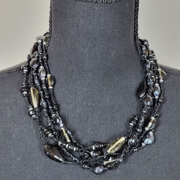 Black Five Strand Necklace  - Picture 1 of 7
